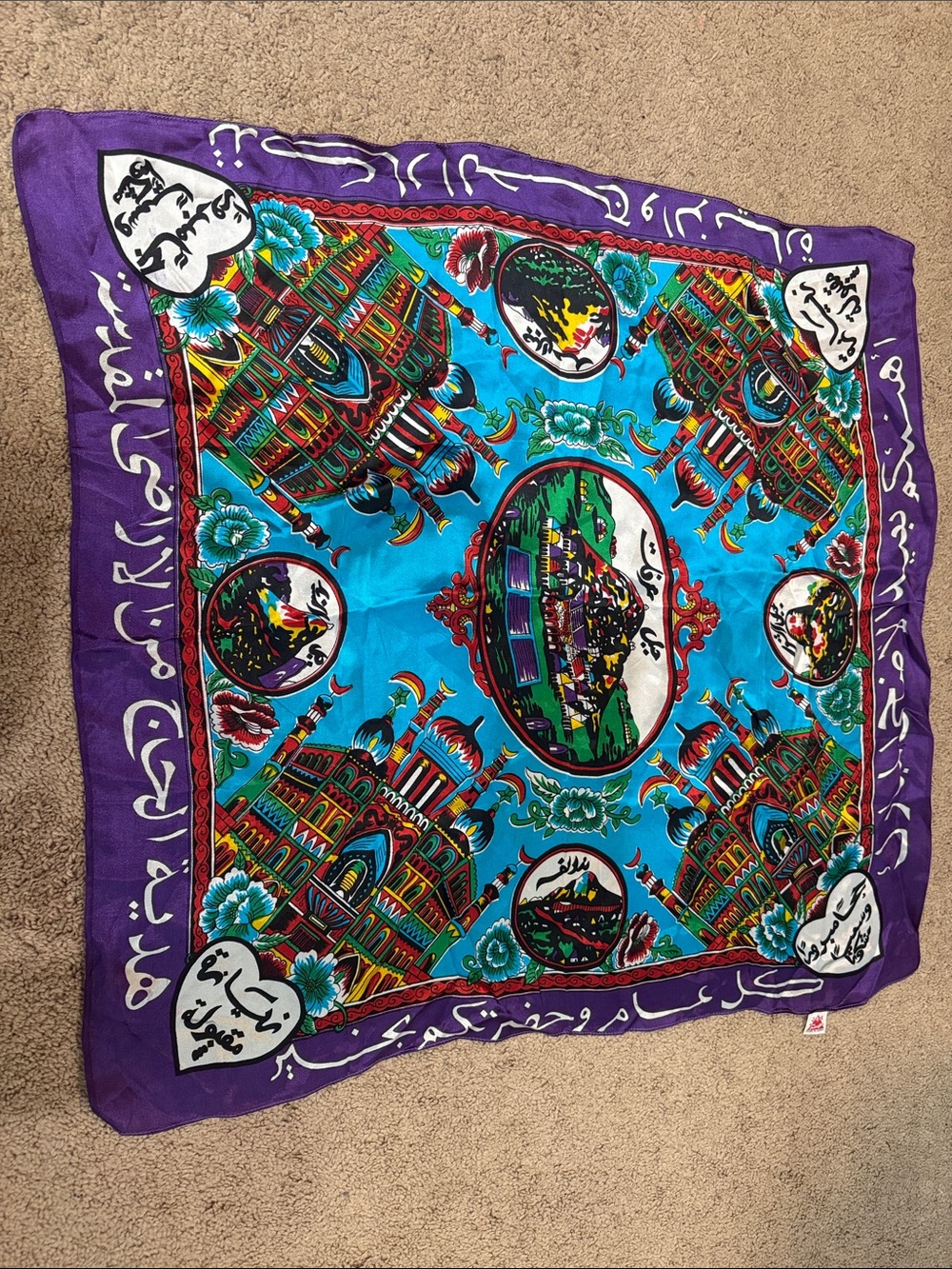triangl swimwear Blue & Purple Scenic Print Silk Scarf